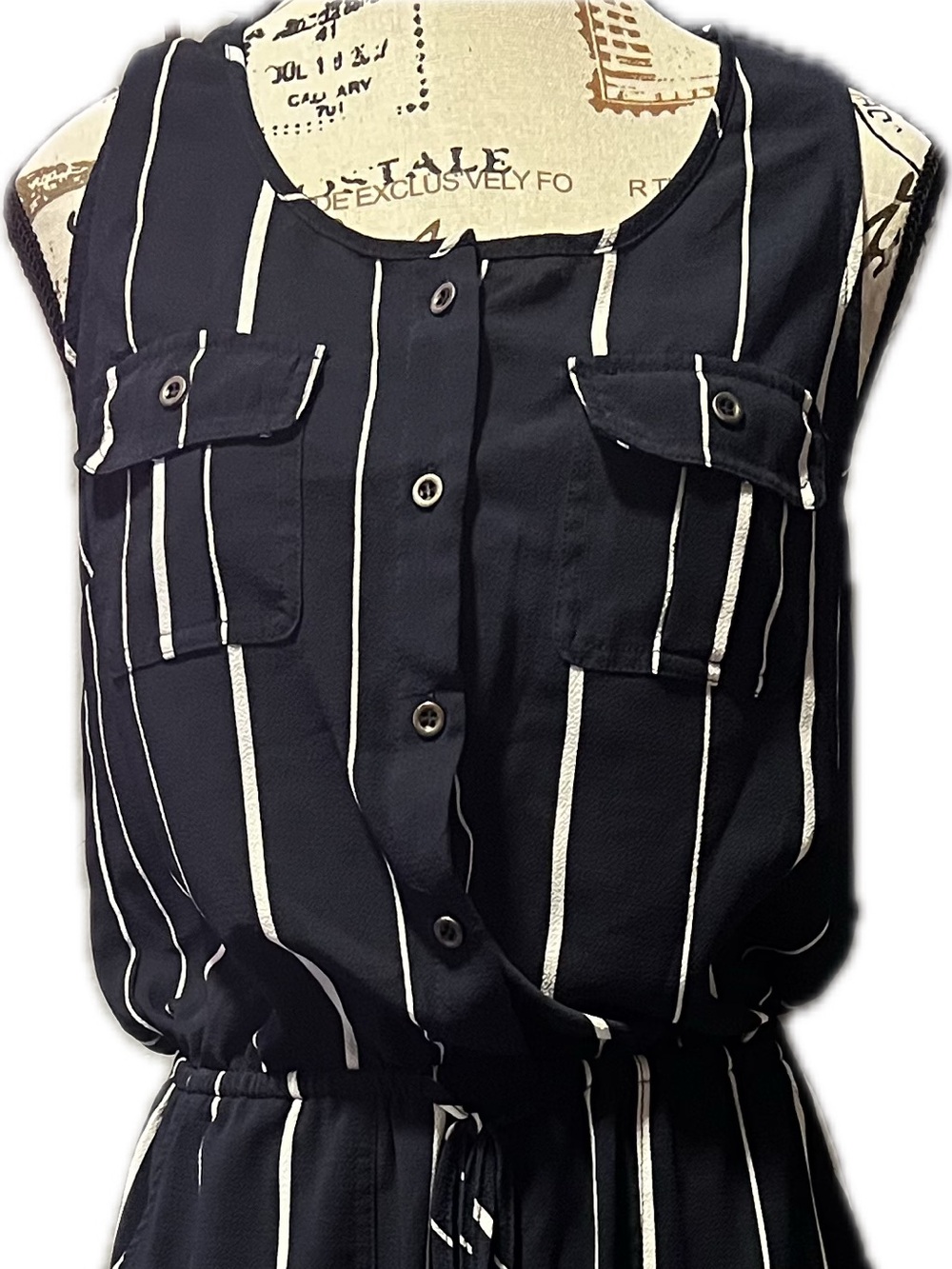 Navy and White Vertical Stripe Drawstring Jumpsuit with Racerback Top